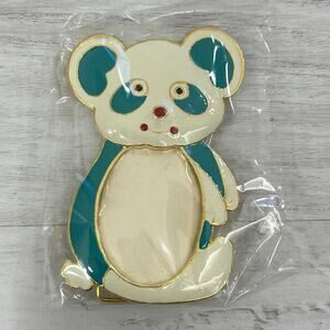 Vintage 24K Gold Plated 2 Toned Enameled Panda Bear Shape Mini Picture Frame
